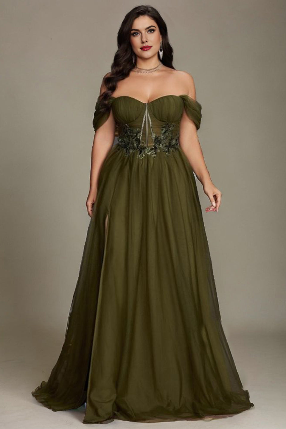 Curveins Plus Size Off-Shoulder Strapless Sleeveless Cinched-Waist Maxi Dress