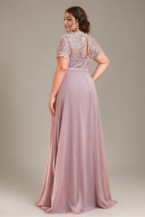 Curveins Plus Size Round Neck Short Sleeve Embroidered Waist Cinched Elegant Maxi Dress