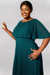 Curveins Plus Size Round Neck Short Cape Sleeve Elegant A-Line Maxi Dress