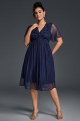 Curveins Plus Size V-Neck Batwing Sleeve Knot Waist Maxi Dress