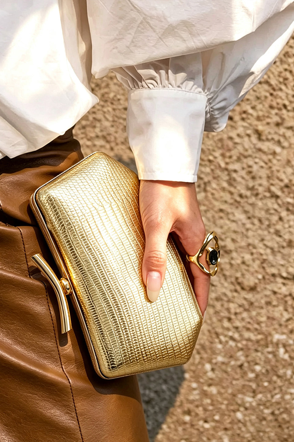 Curveinse Gold Branch Handle Elegant Evening Clutch Bag