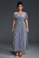 Curveins Plus Size V-Neck Velvet Plain Maxi Dress