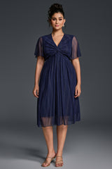 Curveins Plus Size V-Neck Batwing Sleeve Knot Waist Maxi Dress