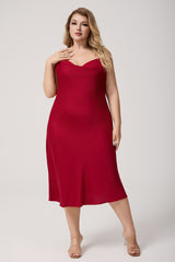 Curveins Plus Size Satin Cowl Neck Spaghetti Strap Loose Fit Sleep Dress