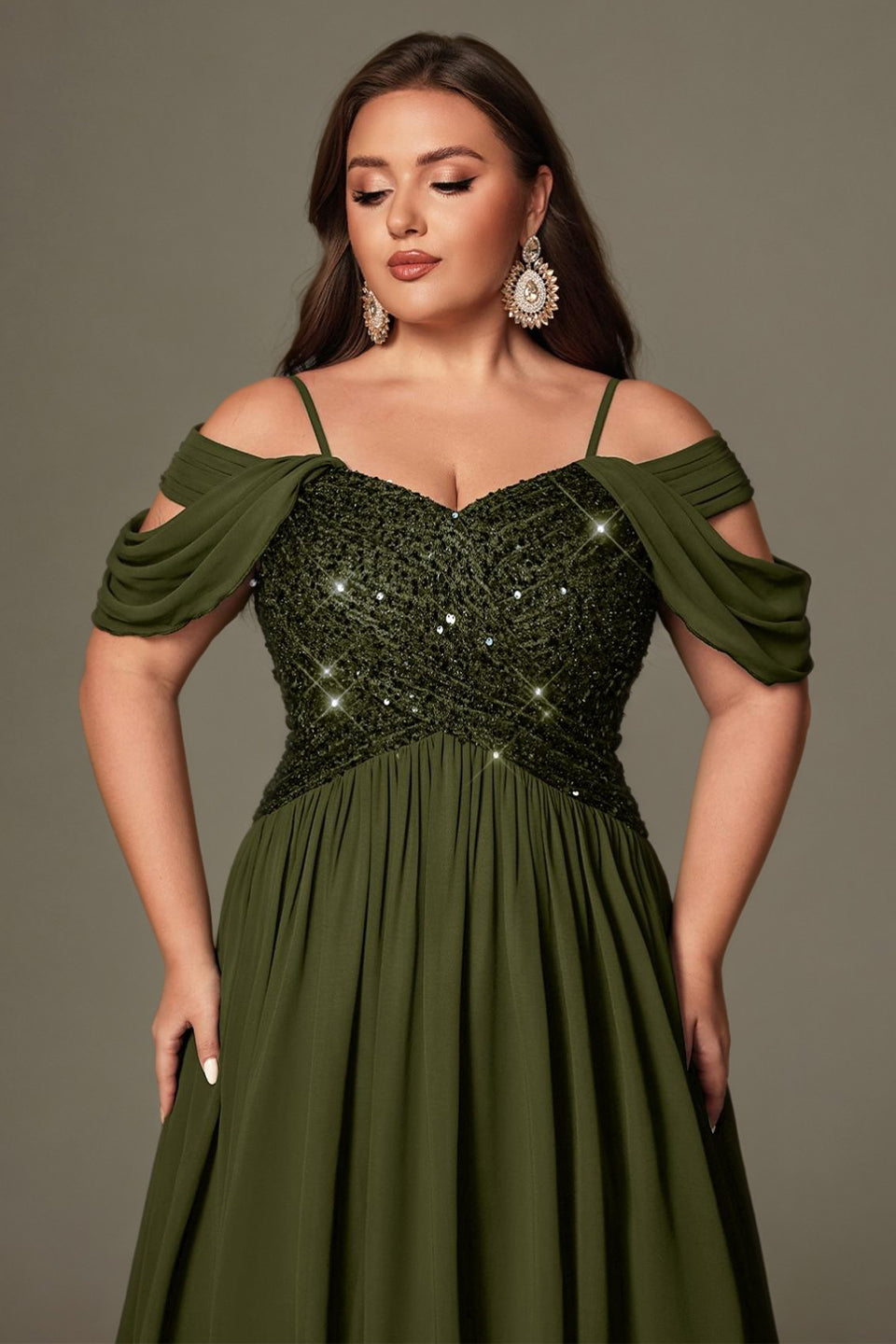 Curveins Plus Size Off-Shoulder Short Sleeve A-Line Maxi Dress