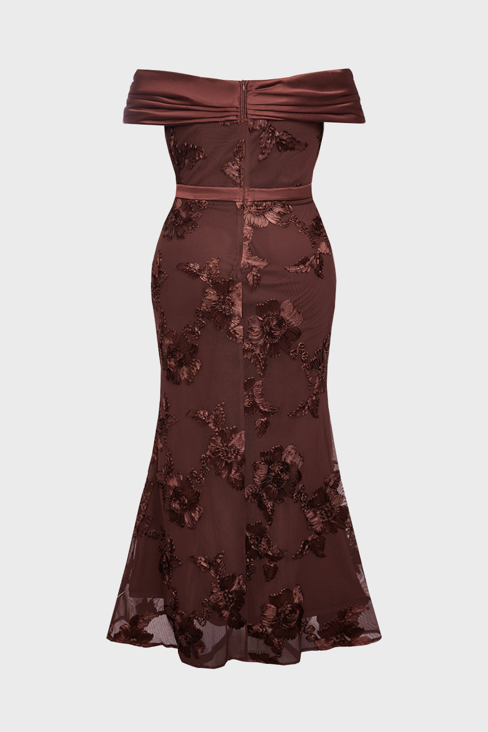 Curveins Plus Size Off Shoulder Floral Pattern Ruched Waist Bodycon Elegant Maxi Dress