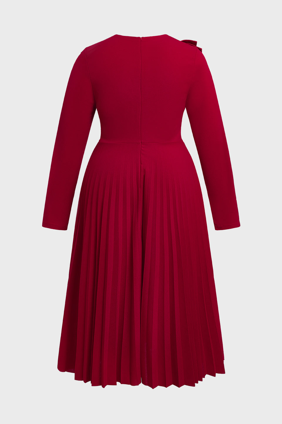 Curveins Plus Size Round-Neck Ruffled Long-Sleeve Elegant Pleated Maxi Dress