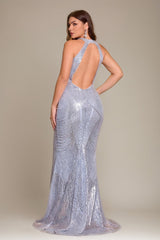 Curveins Plus Size Sleeveless Sequin Striped Maxi Dress with Side Slit