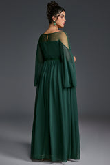 Curveins Plus Size Round Neck Long Sleeve Cinched Waist Maxi Dress