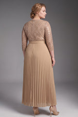 Curveins Plus Size Chic Round Neck Ruched Detail Long Sleeve Maxi Dress
