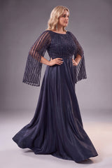 Curveins Plus Size Crew Neck Long Sleeve Sequin Panelled Elegant Evening Maxi Dress