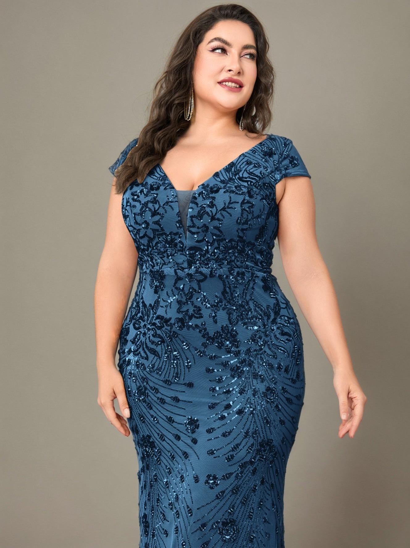 Curveins Plus Size One-Shoulder Side Slit and Waist Cinch Maxi Dress