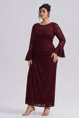 Curveins Plus Size Crew Neck Flared Long Sleeve Floral Bodycon Elegant Maxi Dress