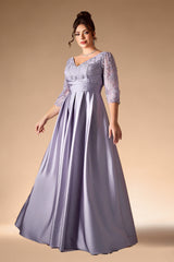 Curveins Plus Size Elegant V-Neck Embroidery Half-Sleeve Slimming Maxi Dress