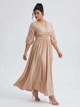 Curveins Plus Size Elegant V-Neck Sequin Panel Dress