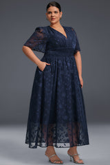 Curveins Plus Size V-Neck High-Waist Pleated Maxi Dress