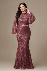 Curveins Plus Size High Neck Lantern Sleeve Embroidered Bodycon Maxi Dress