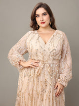Curveins Plus Size V-Neck Sequin Tassel High-Waist Maxi Dress