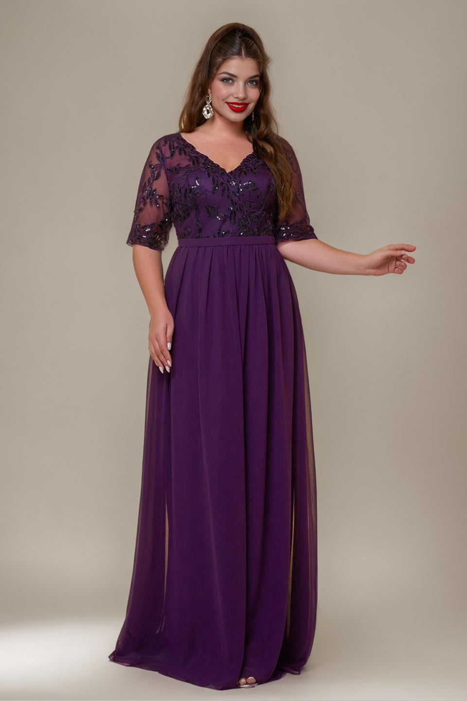 Curveins Plus Size V-Neck Sequin Floral Patchwork Maxi Dress