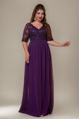 Curveins Plus Size V-Neck Sequin Floral Patchwork Maxi Dress