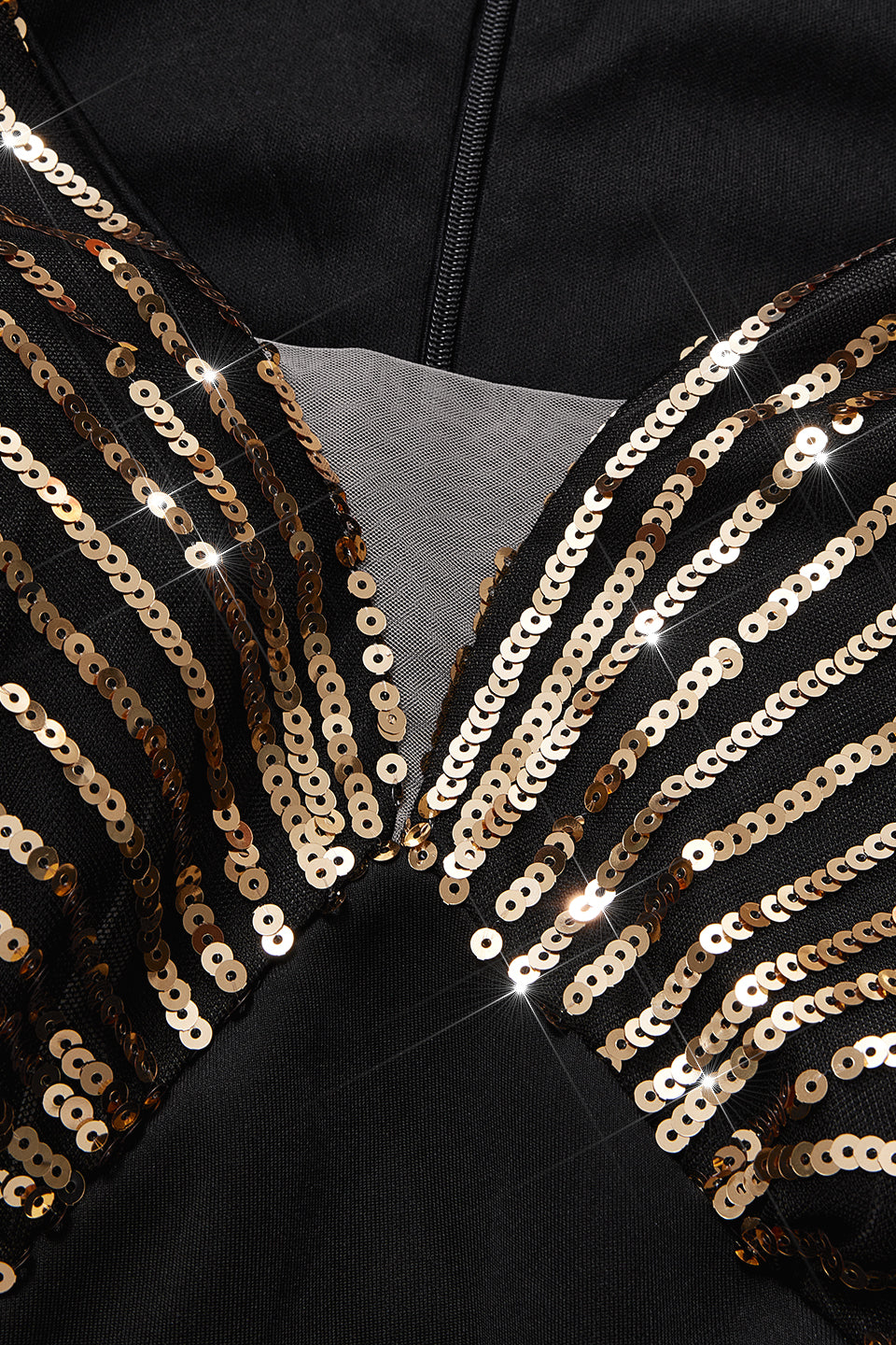 Curveins Plus Size Elegant V-Neck Sequin Lantern Sleeve Long Dress