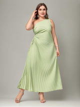 Curveins Plus Size One-Shoulder Waist Cutout Design Pleated Maxi Dress