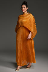 Curveins Plus Size All-Over Pleated Long Maxi Dress Flowy Feminine Chic Evening Style