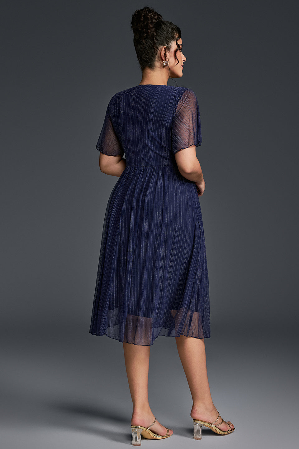 Curveins Plus Size V-Neck Batwing Sleeve Knot Waist Maxi Dress