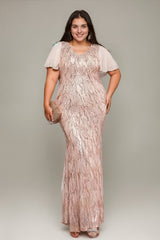 Curveins Plus Size V-Neck Batwing Sleeve Striped Bodycon Maxi Dress