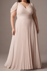 Curveins Plus Size Elegant V-Neck Ruffle Maxi Dress