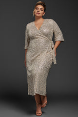 Curveins Plus Size Sequin Wrap Midi Dress