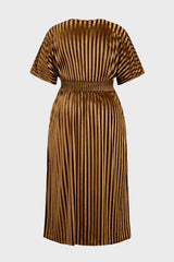 Curveins Plus Size Striped V-Neck Belted Waist Velvet Maxi Dress