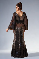 Curveins Plus Size Sparkling V-Neck Batwing Long-Sleeve Curve-Fit Maxi Dress