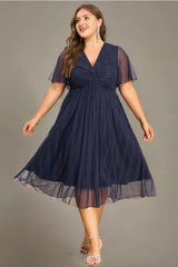 Curveins Plus Size V-Neck Batwing Sleeve Knot Waist Maxi Dress