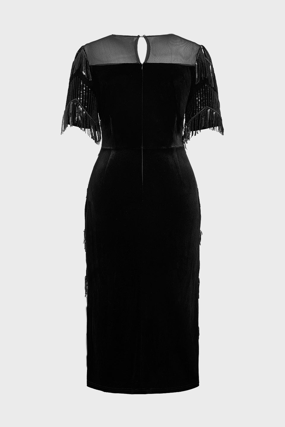 Curveins Plus Size Crew Neck Short Sleeve Sequin Fringe Velvet Maxi Dress