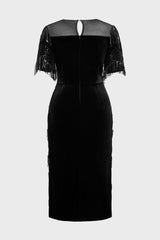 Curveins Plus Size Crew Neck Short Sleeve Sequin Fringe Velvet Maxi Dress