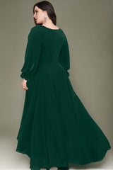 Curveins Plus Size Elegant V-Neck Lantern Sleeve Pleated-Waist Formal Gown