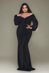 Curveins Plus Size Off Shoulder V Neck Bodycon Mermaid Maxi Dress