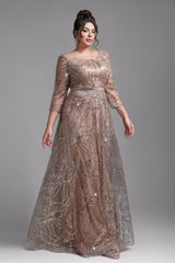 Curveins Plus Size Elegant Round Neck Sequin Floral Waist-Fit Maxi Dress