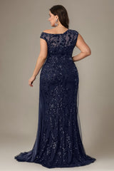 Curveins Plus Size One Shoulder Sleeveless Embroidered Sequin Patchwork Bodycon Maxi Dress