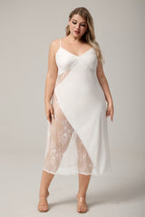 Curveins Plus Size Asymmetrical Lace Panel Sleepwear Dress, Chic Flirty Nightwear Outfit