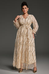 Curveins Plus Size V-Neck Sequin Tassel High-Waist Maxi Dress