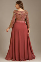 Curveins Plus Size V-Neck Long Sleeve Glitter Patchwork Waist-Fitted Maxi Dress