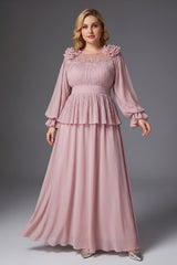 Curveins Plus Size Crew Neck Puff Sleeve Faux Two Piece Panelled Maxi Dress