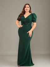 Curveins Plus Size V-Neck Sequin Floral Bodycon Mermaid Maxi Dress