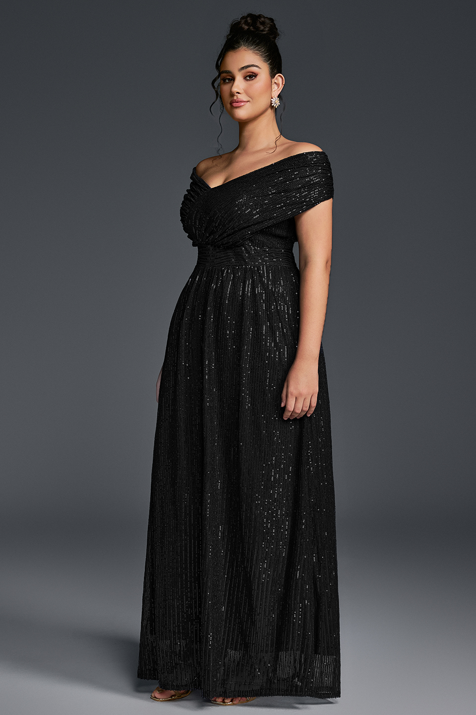 Curveins Plus Size V-Neck Sequin Maxi Dress