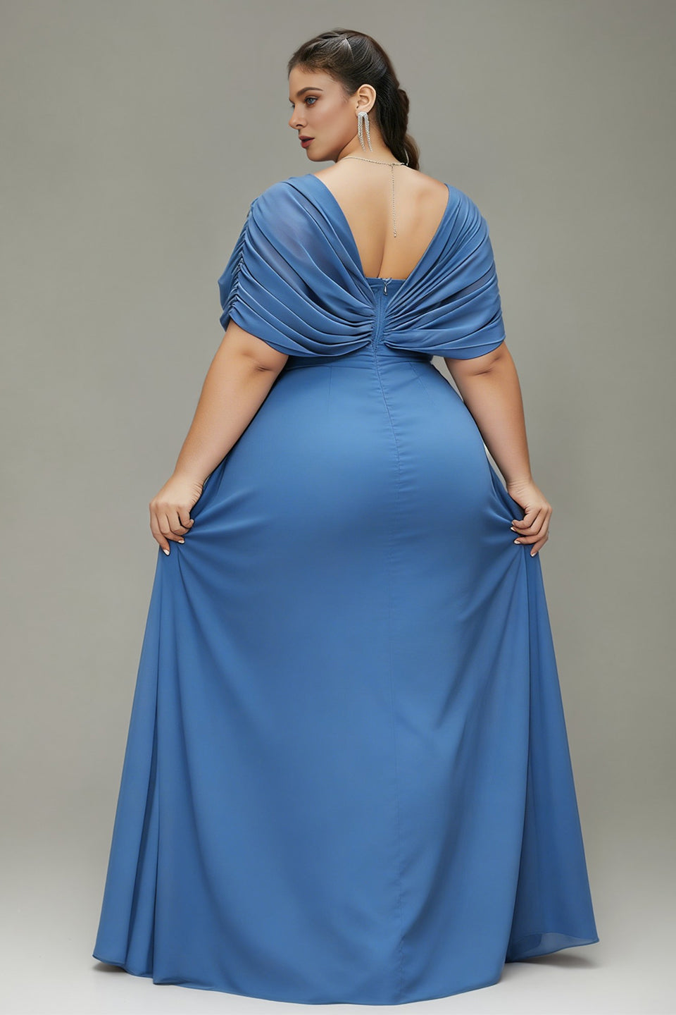 Curveins Plus Size Off Shoulder Waist-Defined Solid Color Maxi Dress
