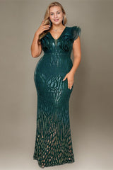 Curveins Elegant Curve Hugging V Neck Sleeveless Sequin Evening Gown
