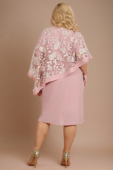 Curveins Plus Size Ruffle Sleeve Embroidered Fitted Midi Dress