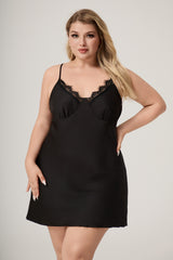 Curveins Plus Size Lace Front Crisscross Back Cami Sleep Top, Sexy Chic Loungewear